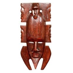 Akan wood mask, 'African Family' - Akan Wood Mask