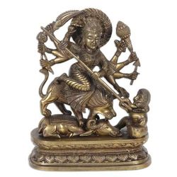 Durga's Protection,'Traditional Brass Sculpture of Durga with Antique Finish'
