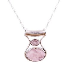 Simply Scintillating,'Rose Quartz and Sterling Silver Modern Pendant Necklace'