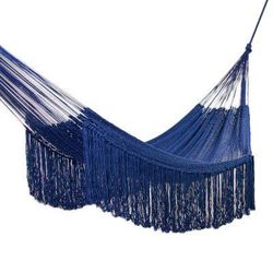 Navy Blue Cascade,'Fringed Navy Blue Cotton Hammock from Mexico (Triple)'
