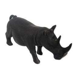 Wood sculpture, 'Black Rhino' - Handcrafted Wood Sculpture