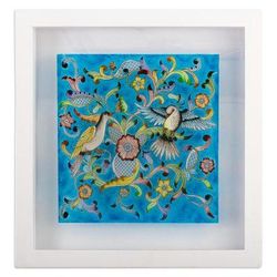 Flight of Calm,'World Peace, Peruvian Hand Painted Reverse Glass Wall Art'