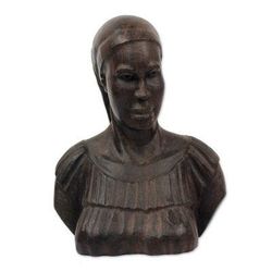Bust of a Woman,'Signed Ebony Wood Bust Sculpture of a Woman from Ghana'