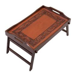 Inca Romance ,'Leather and Wood Folding Tray Handmade in Peru'
