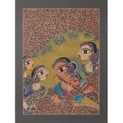 Glorious Radha,'Radha Floral Madhubani Style Painting from India'