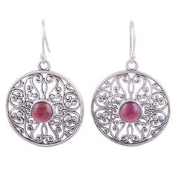 Shalimar Gardens,'Dangle Earrings Hand Crafted in Sterling with Garnets'