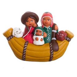 Canoe Voyage,'Cultural Ceramic Nativity Scene on a Canoe from Peru'