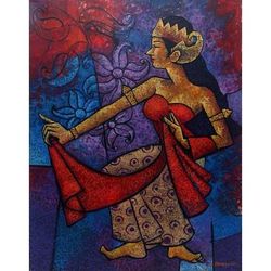 Dancing with Passion,'Original Signed Acrylic Painting of a Dancer from Java'