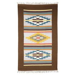 Home Diamonds,'Handloomed Brown Wool Area Rug with Geometric Motifs (3x5)'