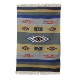 Wool dhurrie rug, 'Symphony of Dawn' (4x6)
