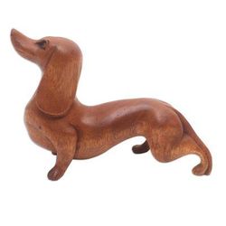 Dachshund Puppy,'Handmade Suar Wood Dachshund Statuette'