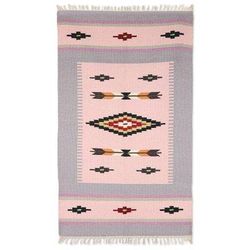 Pink Comfort,'Handloomed Pink Wool Area Rug with Geometric Motifs (3x5)'