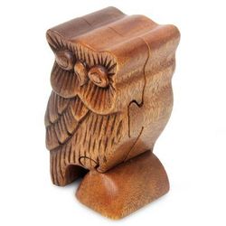 Wood puzzle box, 'The Owl's Secret'