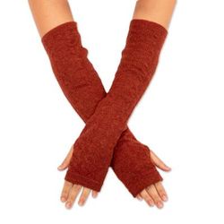 Luscious Twist in Orange,'100% Baby Alpaca Orange Knit Fingerless Mitts From Peru'