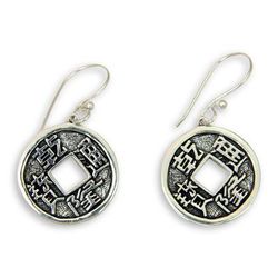 Sterling silver dangle earrings, 'Magical Coins'