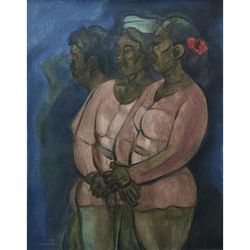 Three Balinese Women,'Signed Expressionist Painting of Balinese Women'