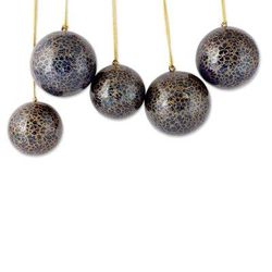 Papier mache ornaments, 'Midnight Cheer' (set of 5)
