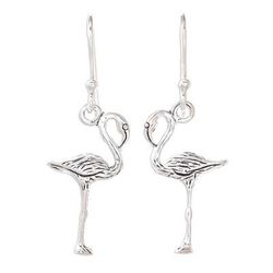 Flamingo,'Sterling Silver Flamingo Dangle Earrings from Thailand'