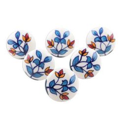 Cheerful Leaves,'Hand-Painted Leaf-Motif Ceramic Knobs (Set of 6)'