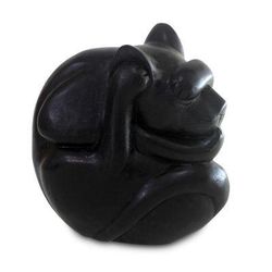 Wood sculpture, 'Black Yogi Cat'