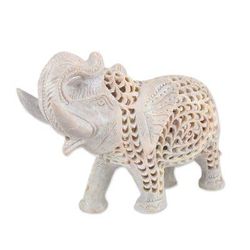 'Father Elephant' - Jali Natural Soapstone Sculpture from India
