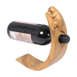 Brown Balinese Lizard,'Lizard Theme Hand Carved Brown Wood Wine Bottle Holder'