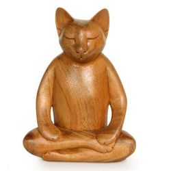 Wood sculpture, 'Ginger Cat Does Yoga'