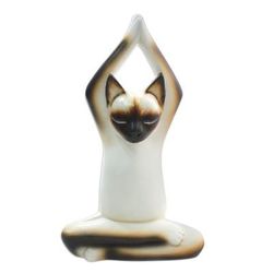 Toward the Sky,'Wood Sculpture Yoga Siamese Cat'