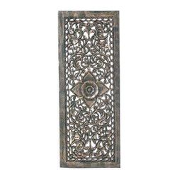 Imperial Blossom,'Green Floral Teak Wood Relief Panel from Thailand'