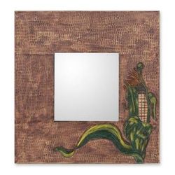 Leather mirror, 'Maize'