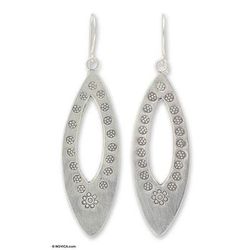 Floral Wreath,'Artisan Crafted Sterling Silver Dangle Earrings'