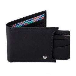 'Nocturnal Trail Blazer' - Men's Black Leather Wallet with Removable Card Case