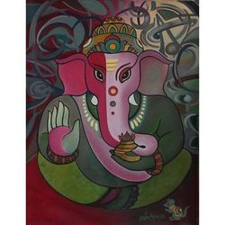 Holy Ganesha,'Oil Expressionist Painting of Ganesha from India'
