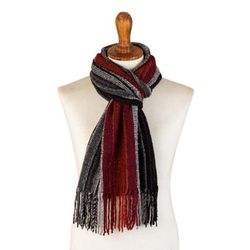 'Hand-Woven Striped Red and Gray Baby Alpaca Blend Scarf'
