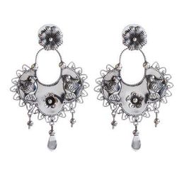 Eden Birds,'Bird Pattern Taxco Sterling Silver Dangle Earrings'