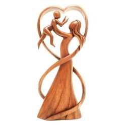 Reunion,'Hand Carved Suar Wood Mother and Child Statuette'