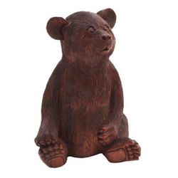 Fuzzy Bear,'Hand-Carved Suar Wood Bear Sculpture from Bali'