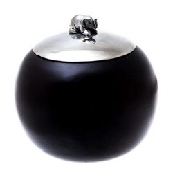 Elephant Orb,'Wood and Pewter Elephant Decorative Jar (4 in.)'