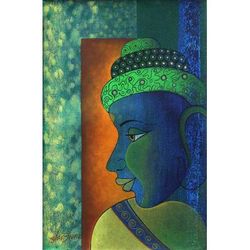 'Incarnation of Vishnu IV' Original Signed India Painting of Buddha as Vishnu