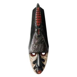 Watchful Crocodile,'Hand Carved African Sese Wood Crocodile and Giraffe Mask'