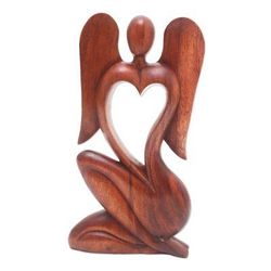 Angelic Rhythm,'Hand Carved Suar Wood Angel Sculpture'