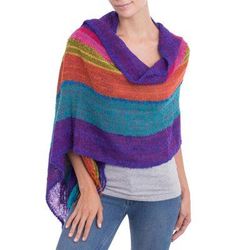'Bold Multi-Color Striped Baby Alpaca Blend Hand Woven Shawl'