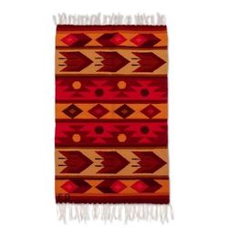 Vicus,'Geometric Patterned Handloomed Wool Area Rug in Red (2x3)'