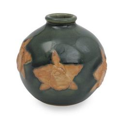 Celadon ceramic vase, 'Orchid in Dark Green Splendor'