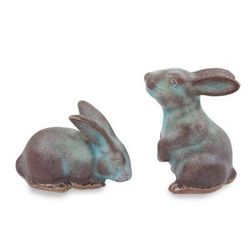 Ceramic figurines, 'Joyful Rabbits' (pair)