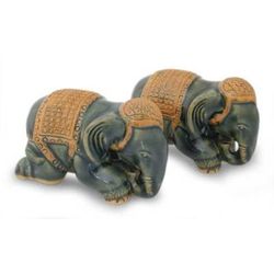 'Emerald Elephant' (pair) - Celadon Ceramic Elephant Sculpture