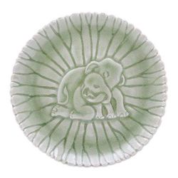 Elephant Nurture,'Hand Crafted Elephant Motif Celadon Ceramic Plate'