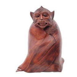 Cold Monkey,'Unique Wood Monkey Sculpture from Bali Artisan'