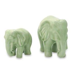 Celadon ceramic statuettes, 'Lovely Family' (pair)