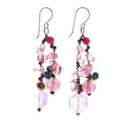 Translucent Rose,'Rose Quartz and Cultured Pearl Dangle Earrings'